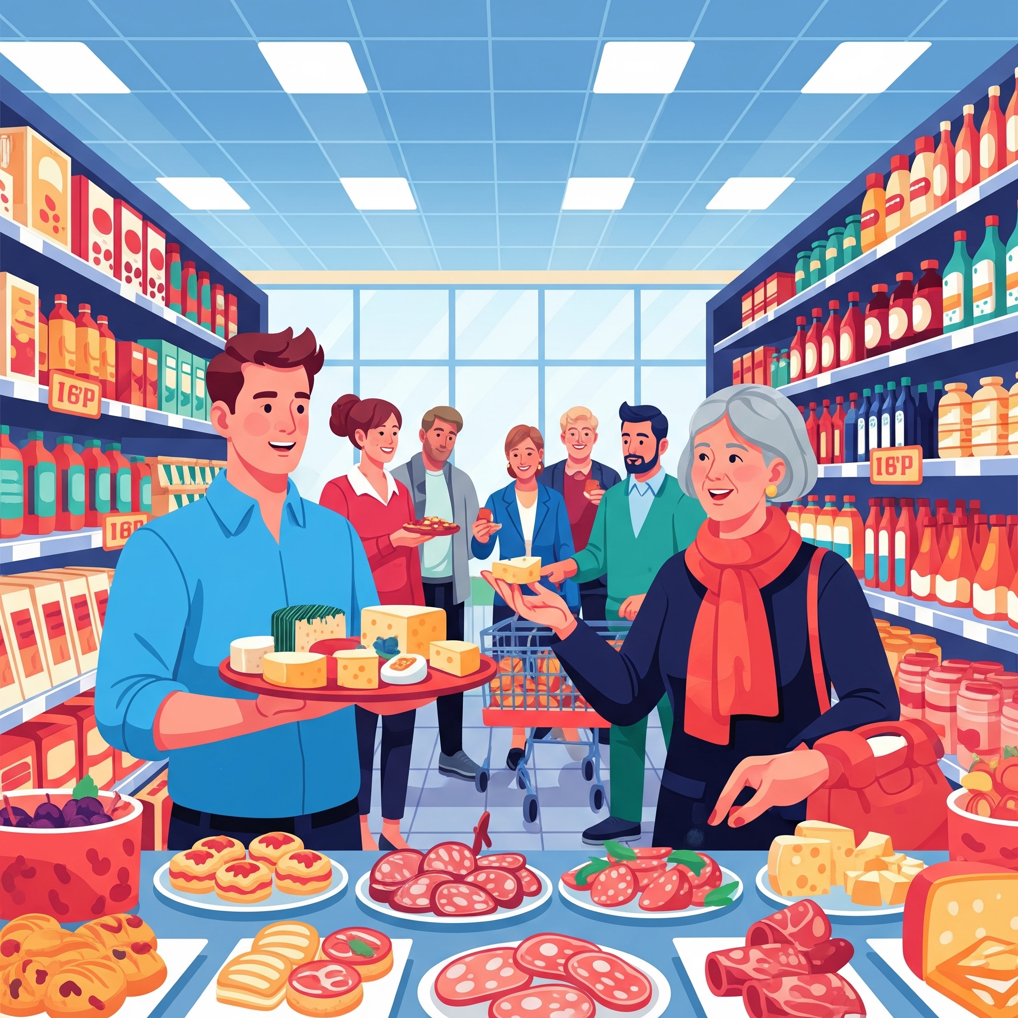 スーパーでの試食のイラスト